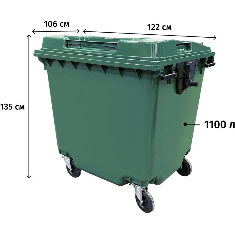 Контейнер-бак мусорный на 4-х колесах с крышкой, зеленый 1100л_38088_КРД