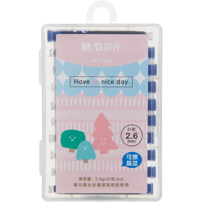 Картридж чернильный для перьевой ручки M&G синий 0,6г x 10шт/уп, пласт.кейс