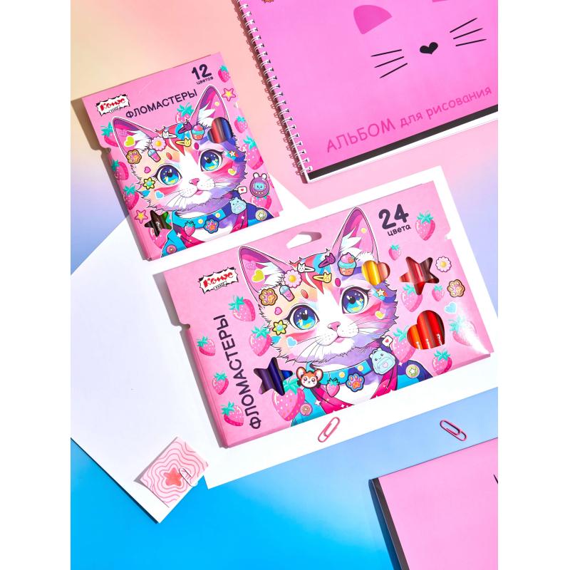Фломастеры Комус Класс Kitty stickers 24 цв. в наб.,вентилир.,картон.упак