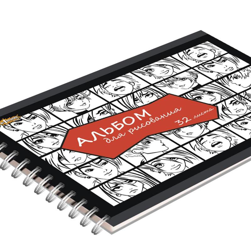 Альбом для рисования  №1School Аниме 32л спираль А4 выбор. лак 2 шт/уп