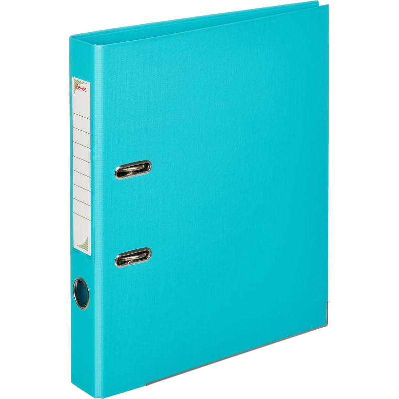 Папка-регистратор Комус Стандарт 50мм бирюзовая, ПБП2, карм.кор., мет.уг