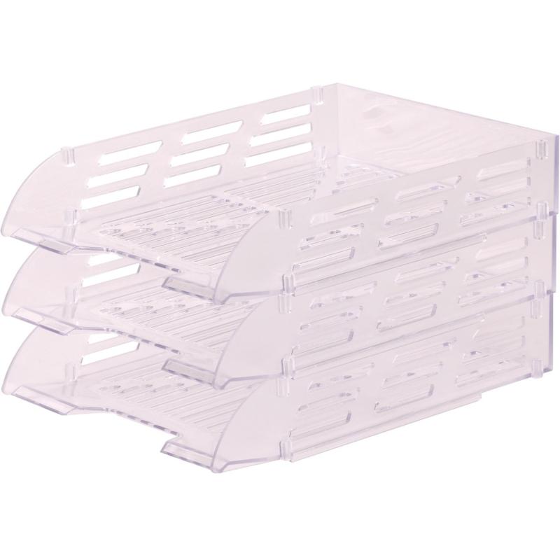 Лоток горизонтальный для бумаг Attache 3шт/наб на металл стерж прозрачный