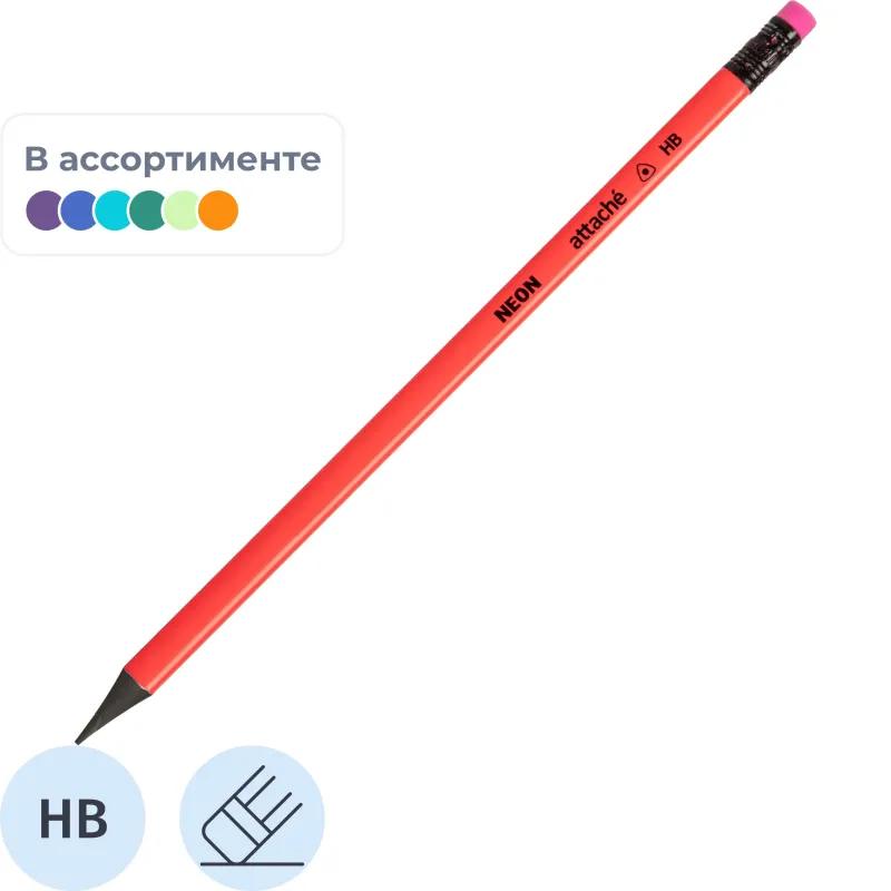 Карандаш чернографитный Attache пластик, трехгранн, с ластиком, ассорти
