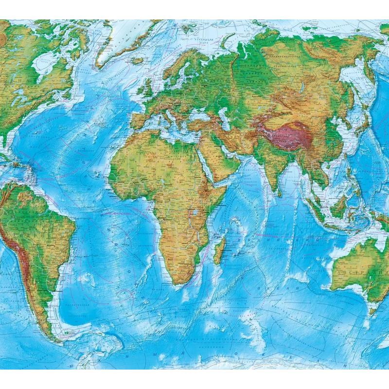 Карта настенная Мир физический (физико-политическая) 2,02х1,43 м,КН106
