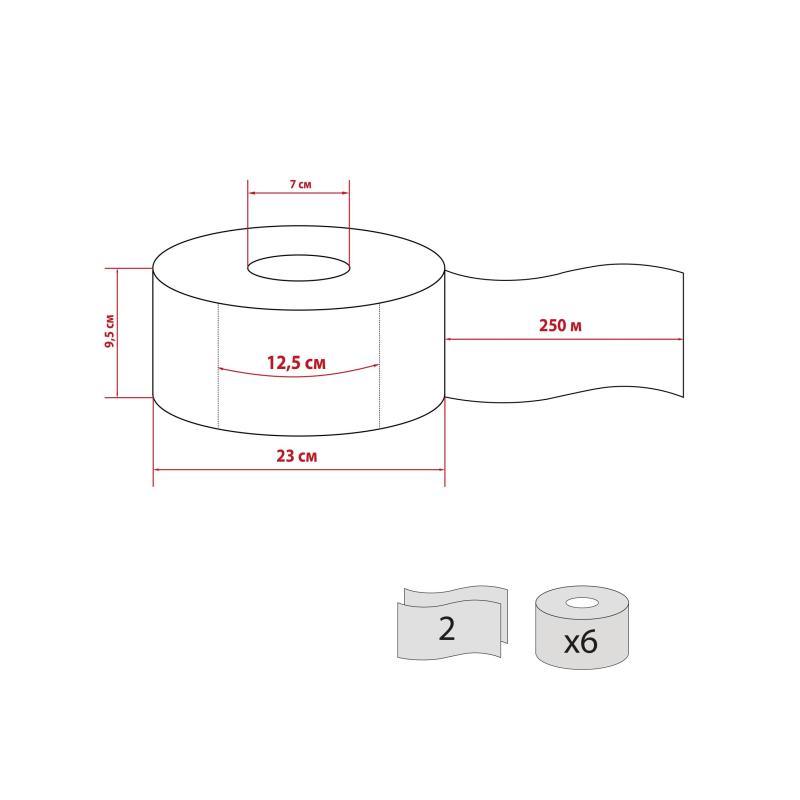 Бумага туалетная д/дисп Luscan Prof Etalon 2сл белая втул 250м 6рул/уп