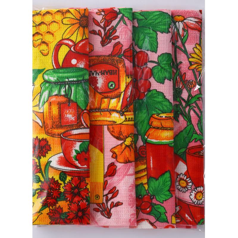 Набор полотенец 35х60- 4 шт., вафля 160 гр/м2, Русский стол микс