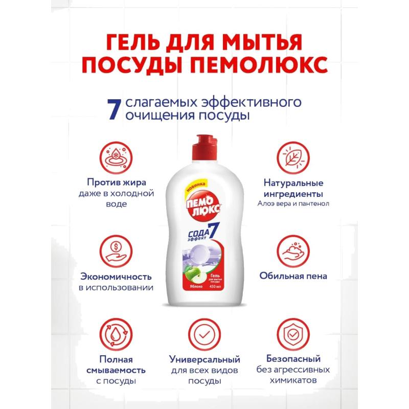 Средство для мытья посуды ПЕМОЛЮКС Яблоко 450гр