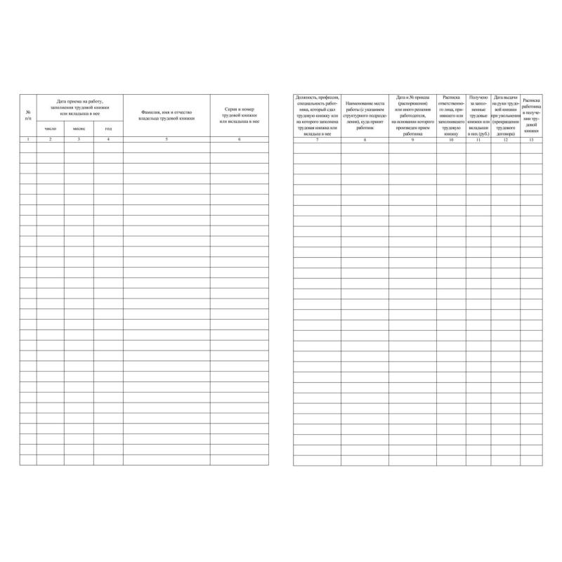 Книга учета движения труд.книжек и вкладышей А4 96стр офсет мел.карт КЖ-410