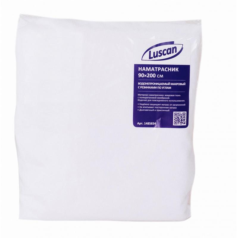 Наматрасник Luscan 90х200, махра, водонепрониц, с резинкой по углам, белый