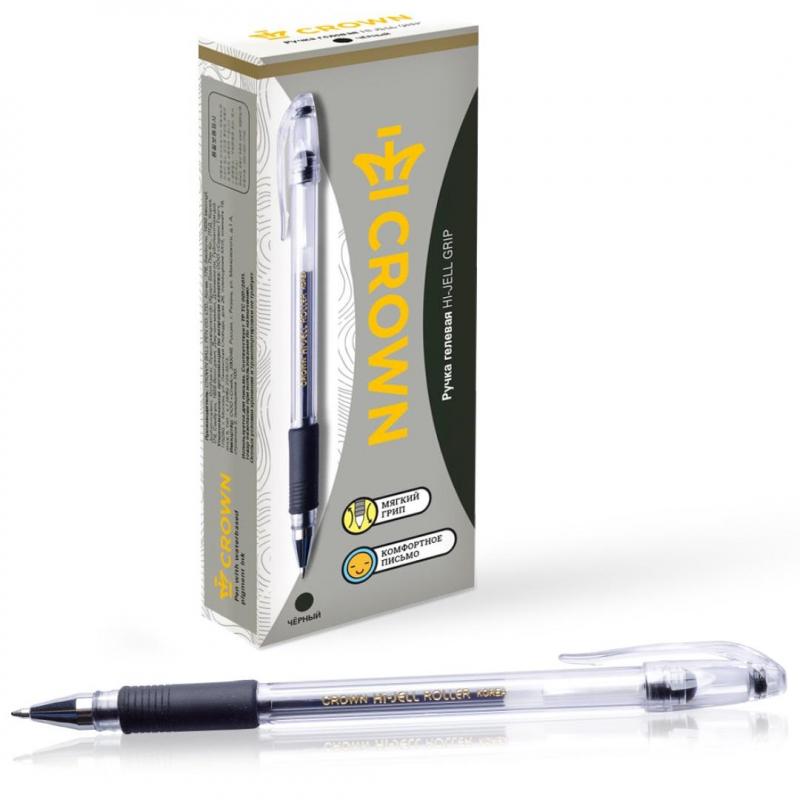 Ручка гелевая неавтомат. CROWN HJR-500R 0,5мм. рез. манж. черный
