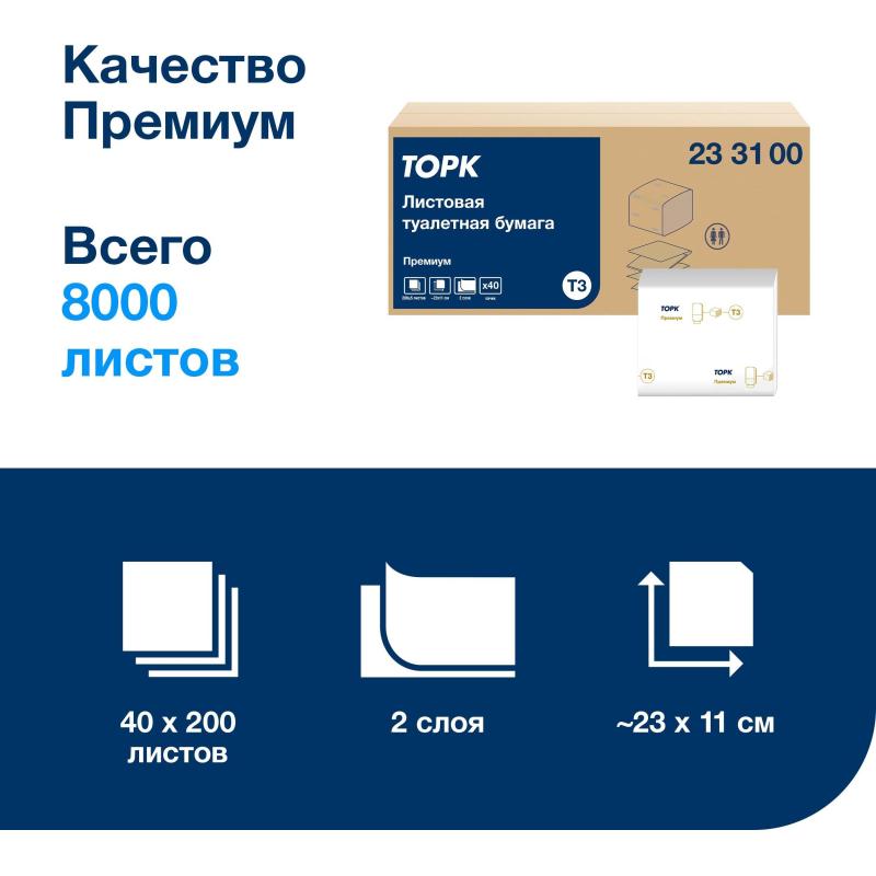Бумага туалетная д/дисп Торк Премиум 2сл Т3 200л 40пач/уп_233100
