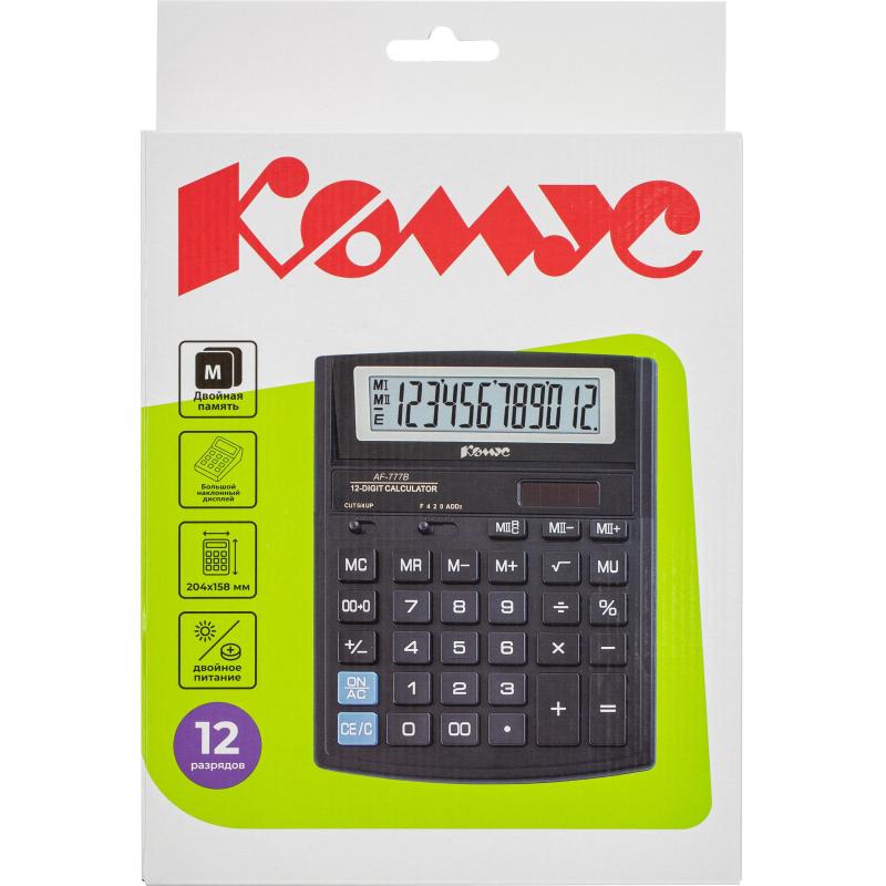 Калькулятор настольный ПОЛНОРАЗМЕРНЫЙ Комус AF-777B,12р,дв.пит,чрн