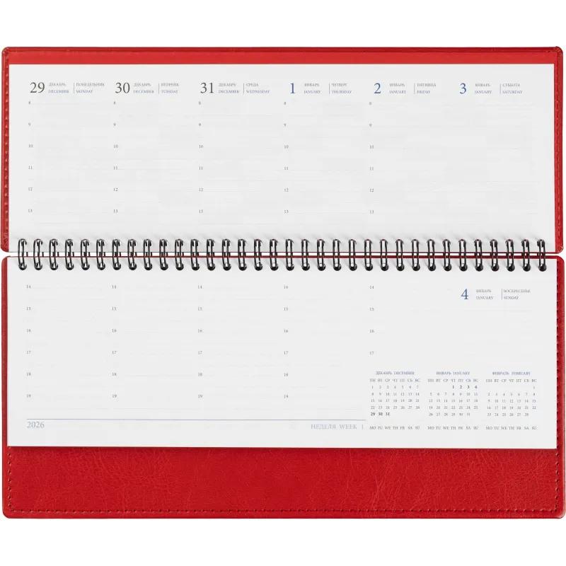Планинг датированный 2026, красный, 303х150 мм, 120стр, Agenda