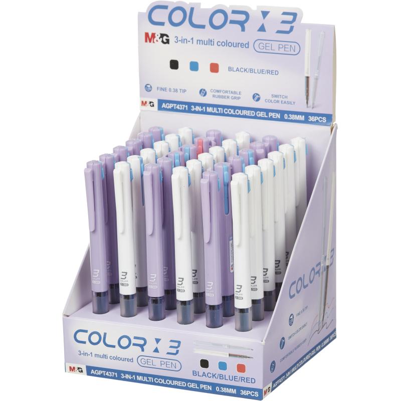 Ручка гелевая автомат. M&G шар0,38 лин0,35мм,3цв в 1,ассорт AGPT4371