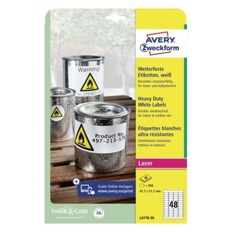 Этикетки самоклеящиеся  L4778-20, 45,7x21,2 см, полиэстер, бел,960ш, 20л/уп