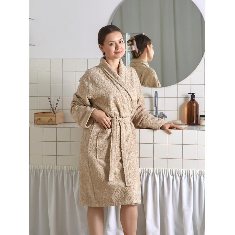 Халат  Махровый  ROESIA Шалевый Женский бежевый, XXL, 300гр/м2