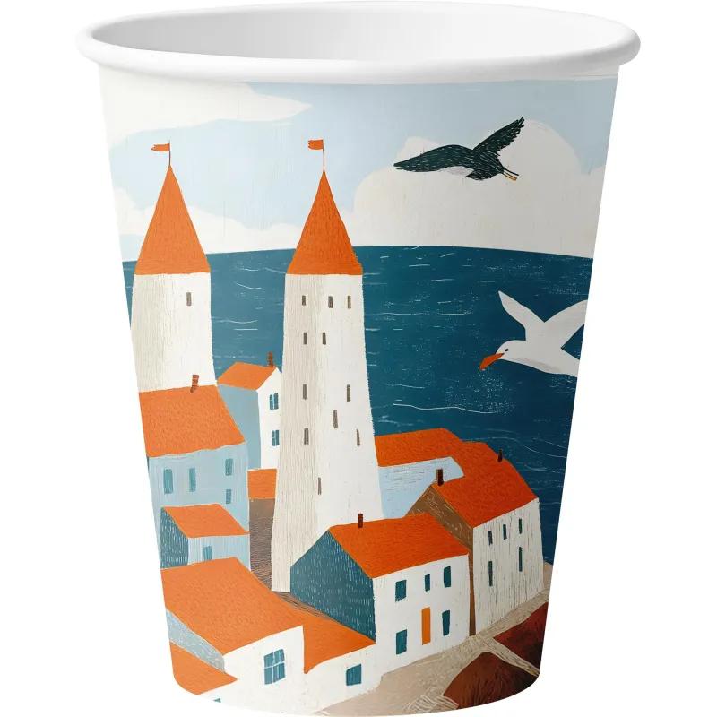 Стакан одноразовый бум. 1-сл Море и чайки mix 350 мл d- 90 мм 50 шт/уп
