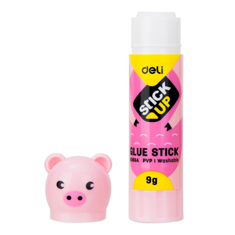 Клей-карандаш школьный 9г Deli с колпачком в форме зверька, ассорти E6366A