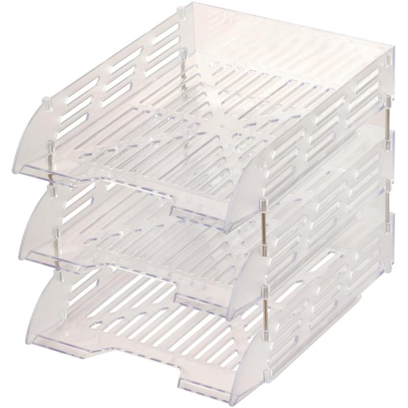 Лоток горизонтальный для бумаг Attache 3шт/наб на металл стерж прозрачный