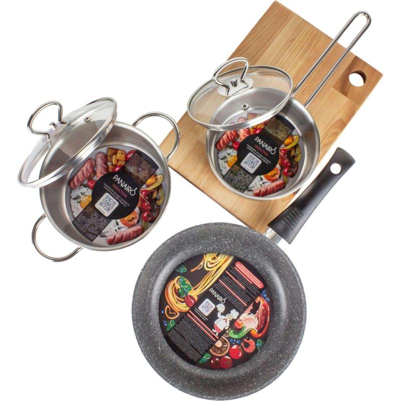 Набор посуды Panairo, ковш 1л + + каст 2л+сков 22см+разд доска