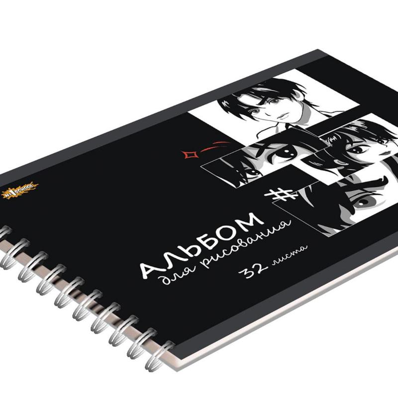 Альбом для рисования  №1School Аниме 32л спираль А4 выбор. лак 2 шт/уп