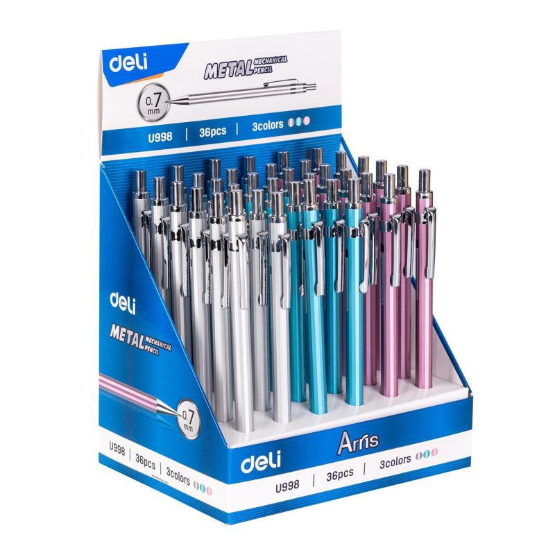 Карандаш механический Deli EU998 Arris 0.7мм металл ассорти дисплей