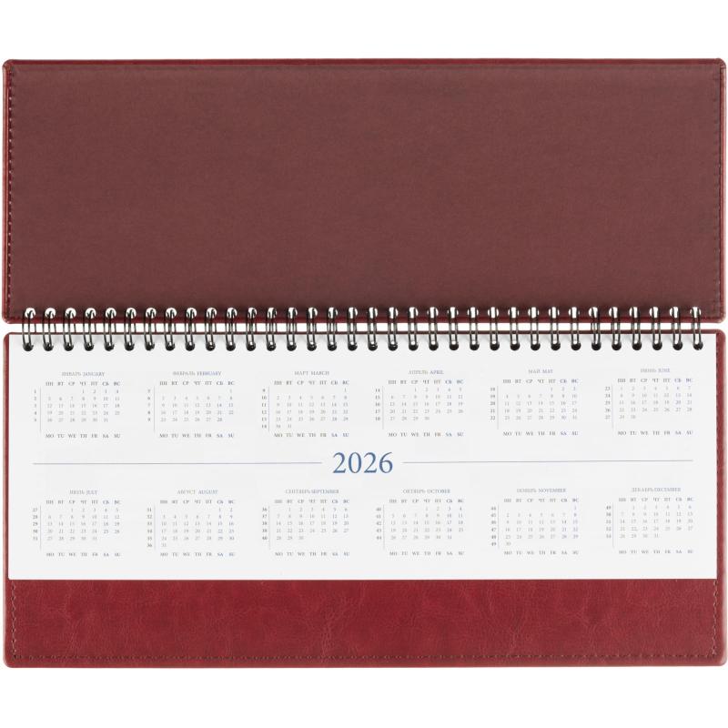 Планинг датированный 2026, бордо, 303х150 мм, 120стр, АТТАСНЕ Agenda