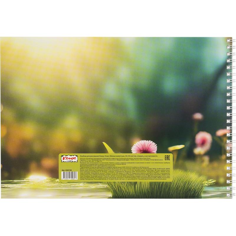 Альбом для рисования Комус Класс Милые животные, А4,40л,спираль, асс,2шт/уп