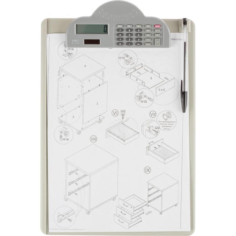 Папка-планшет с калькулятором Deli, А4, серый, E9259