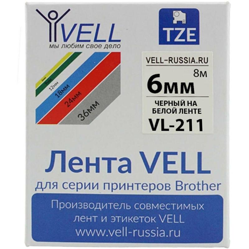 Картридж для принтера этикеток PT Vell VL-211(Brother TZE-211,6 мм,чер/бел)
