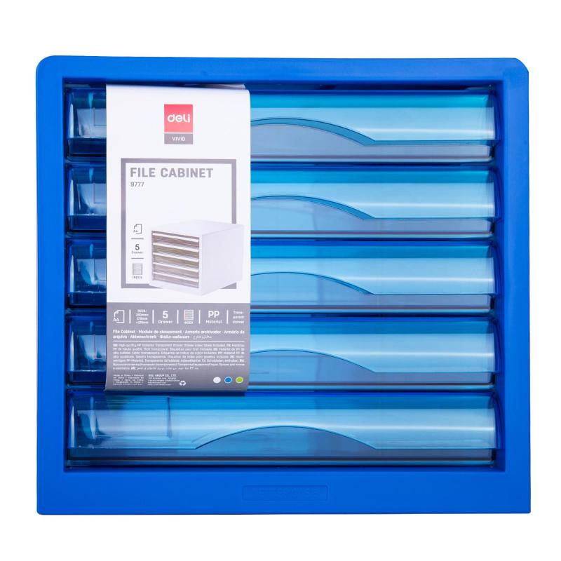 Бокс с выдвижными лотками Deli E9777B, 5 выдвижн лотков синий