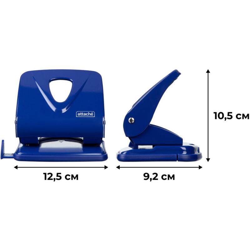 Дырокол Attache Symbol до 30 листов, линейка, металл, синий
