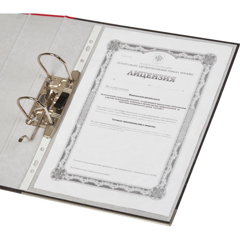 Папка-регистратор Комус мрамор. карт 75мм красн кореш ,бум/бум,карм.кор