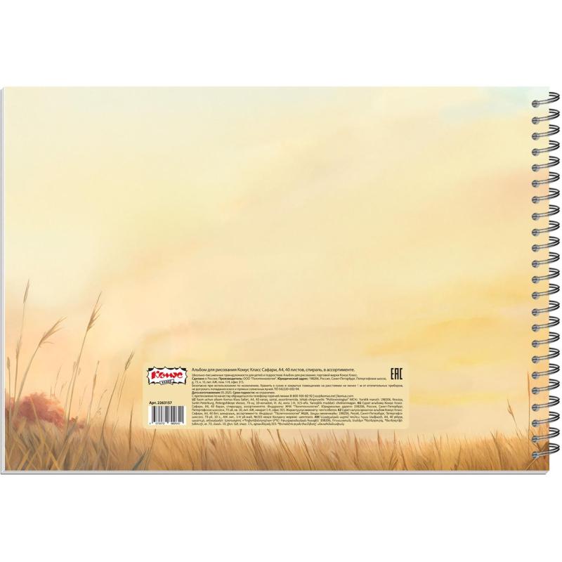 Альбом для рисования Комус Класс Сафари,А4,40л,спираль,в асс,2шт/уп