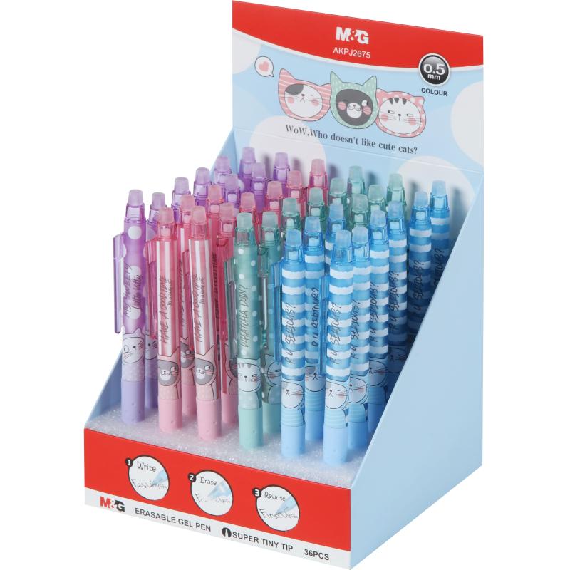 Ручка гелевая  автомат.со стир.черн M&G So Many Cats,дш0,5,син,асс AKPJ2675
