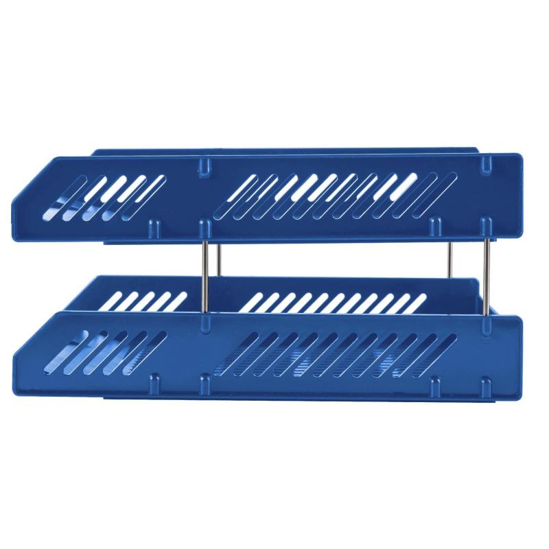 Лоток горизонтальный для бумаг Deli E9208  2 штуки, металл.стерж синий