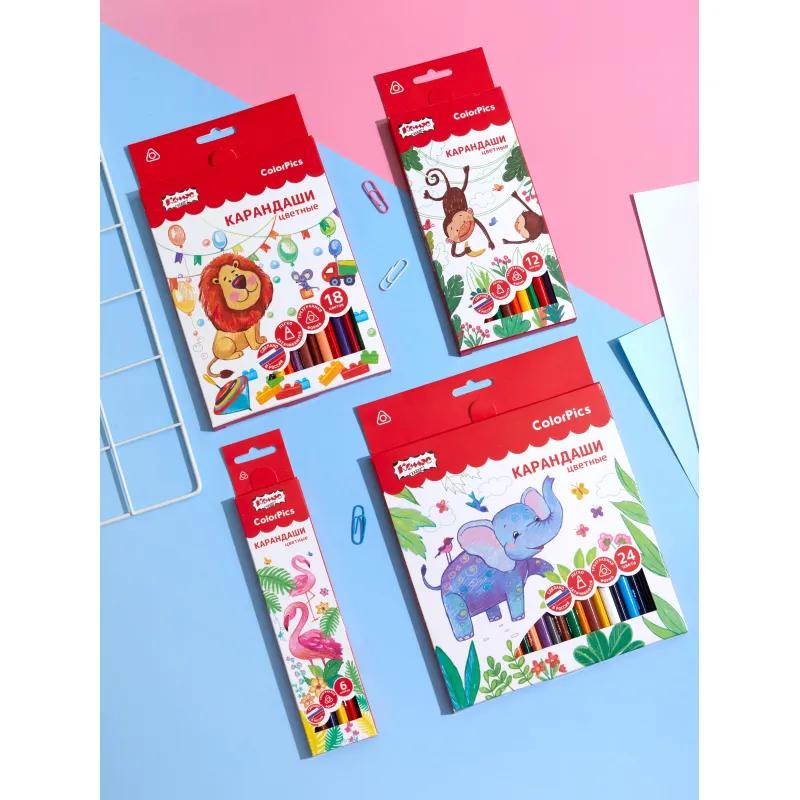 Карандаши цветные 12 цветов Комус Класс ColorPics, трехгранные