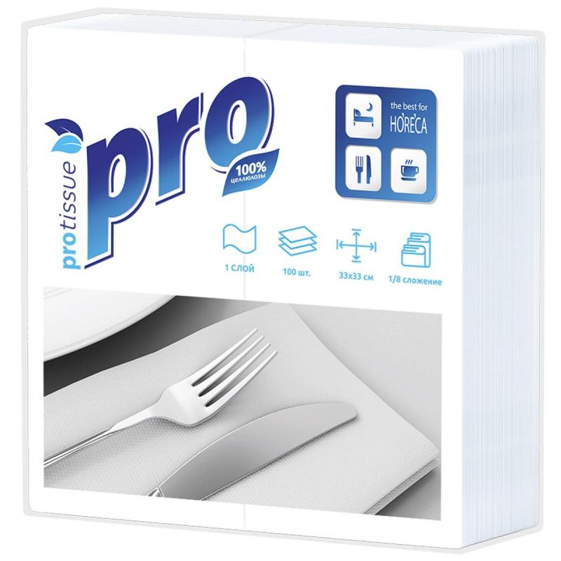Салфетки бумажные Protissue 1сл 33х33 белые 100шт в уп С232