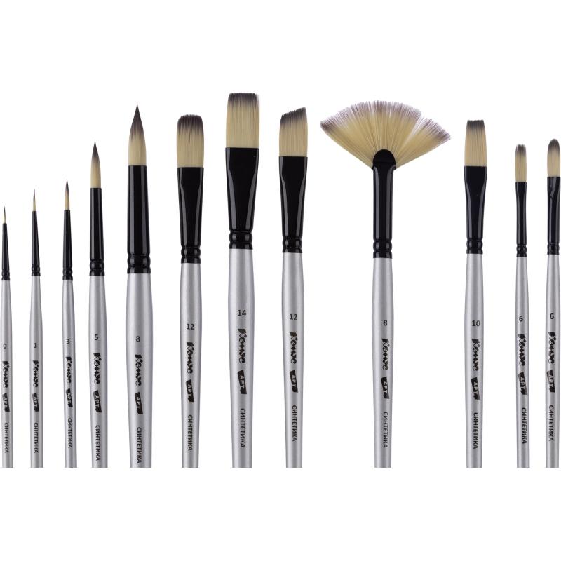 Набор кистей худож Комус Арт,синт.сред.жестк,корот.ручк,черн.пенал,12шт/наб