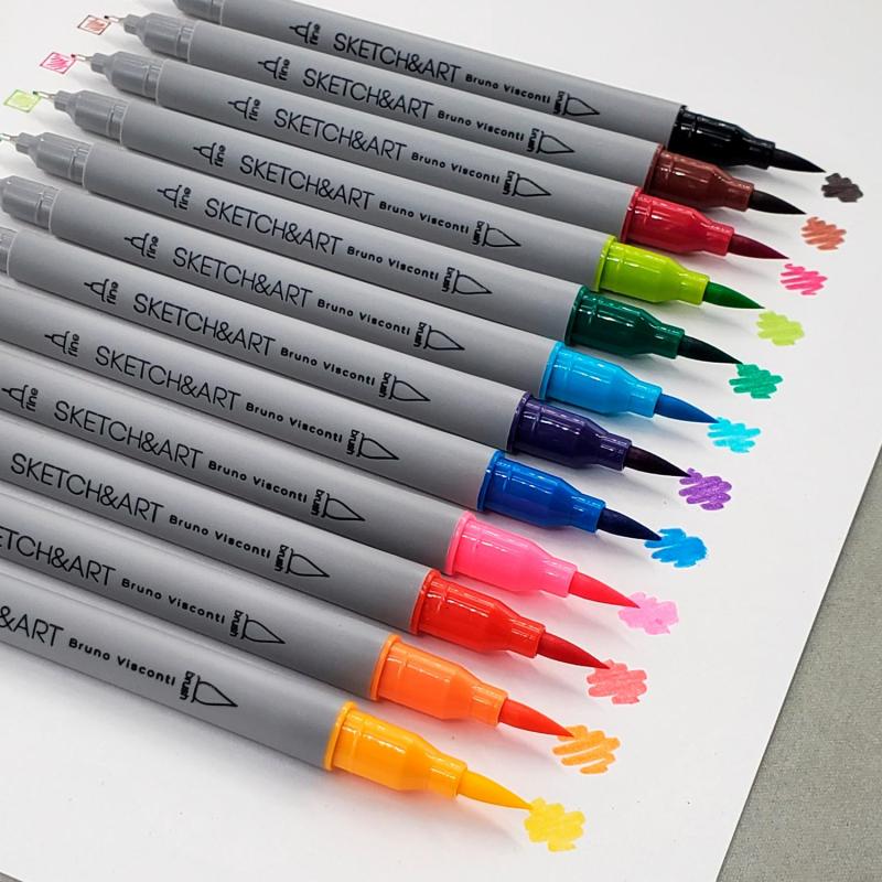 Набор маркеров ДВУС.СКЕТЧ-МАРКЕРЫ(КИСТОЧКА+ЛИНЕР)SKETCH&ART12 ЦВ.,22-0082