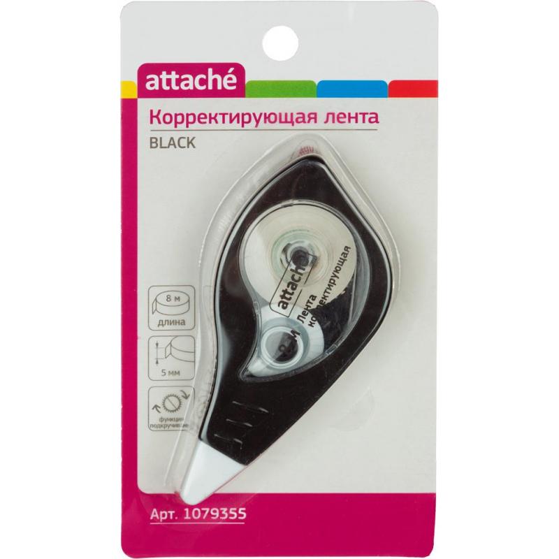 Корректирующая лента 5ммx8м Attache Black & White черный корпусбелый колп