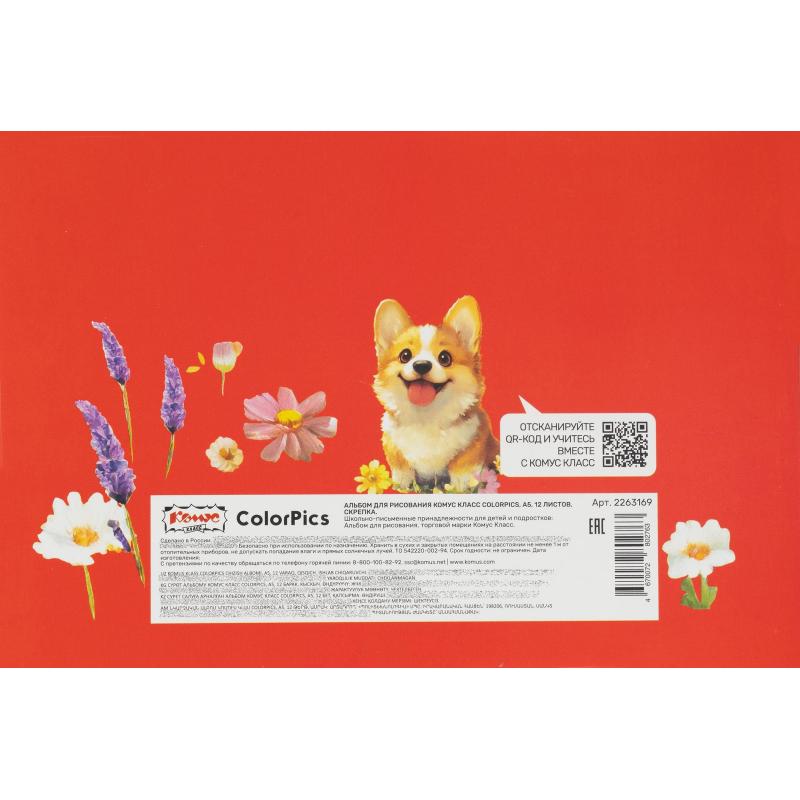 Альбом для рисования Комус Класс ColorPics, А5, 12 листов, скрепка в асс