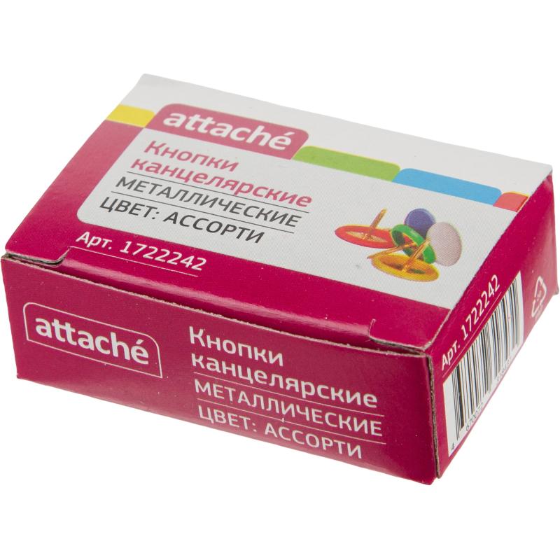 Кнопки канцелярские Attache металлич. шляпка 10 мм, цветные 50 шт.карт.уп