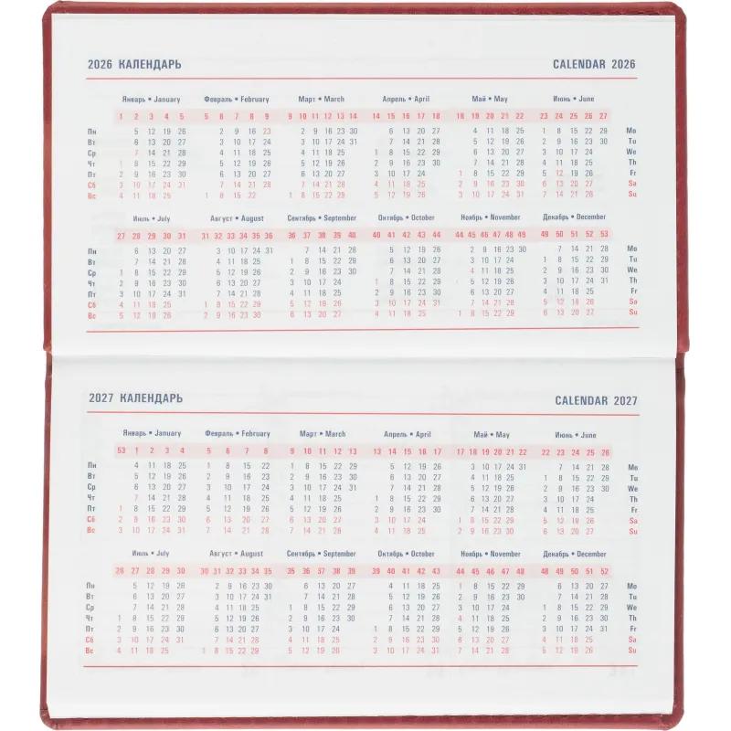 Еженедельник датированный 2026 АТТАСНЕ 64л, 90х160мм, карм.гор., Сиам бордо