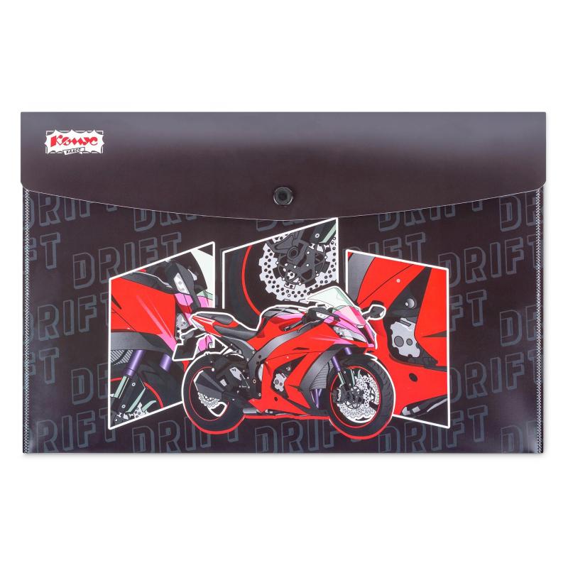 Папка-конверт на кнопке А4 Комус Класс Урбан мото, 200 мкм, 2 шт/уп