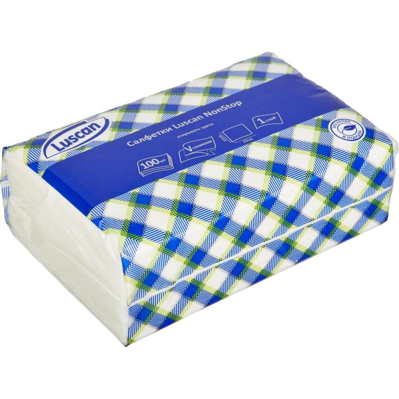 Салфетки бумажные Luscan NonStop 1слбелые цел1/4 слож100л/пач