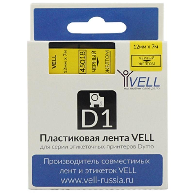 Картридж Vell VL-D-S0720580/45018 (12 мм, черн на желтом) для LM {vell45018