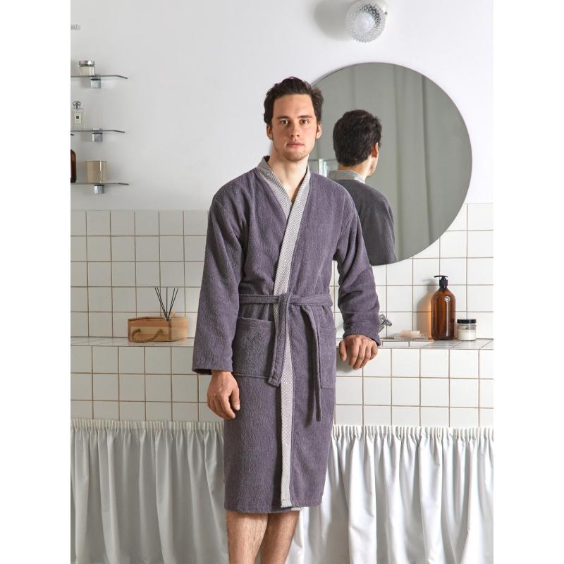Халат Махровый Мужской  DELRAY Кимоно антрацит, L-XL, 300 гр/м2