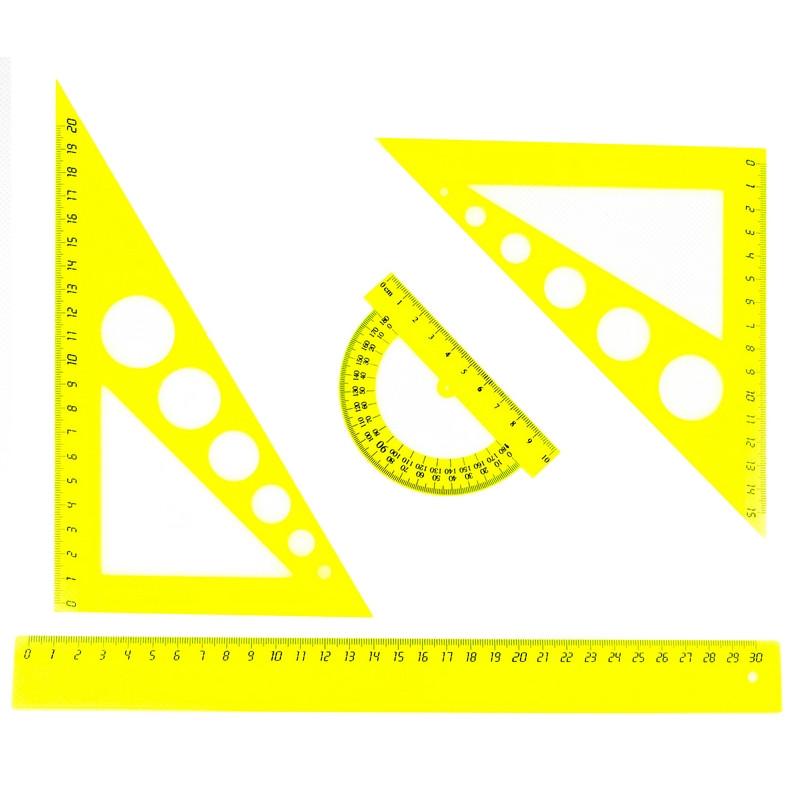 Набор большой: линейка 30см, угольники 21см и 16см, трансп-р 10см,цветасс.
