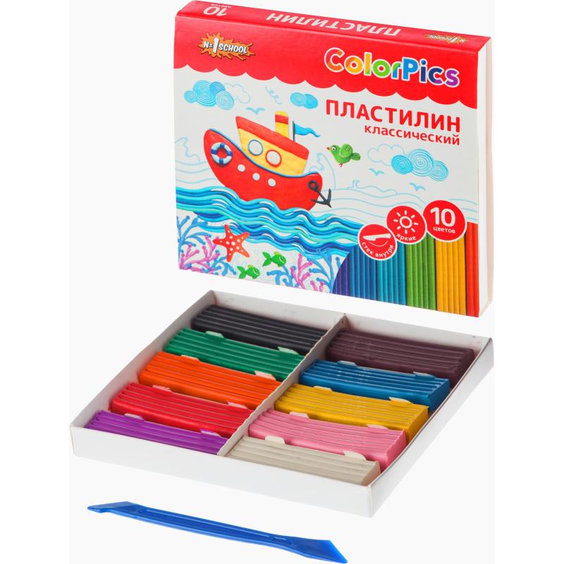 Пластилин клас.Комус Класс(№1 School) ColorPics набор 10 цв 200 г со стеком